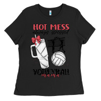Black hot mess always stressed volleyball mama Ladies Tee - MaliasSmallBusiness