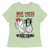 Matcha hot mess always stressed volleyball mama Ladies Tee - MaliasSmallBusiness