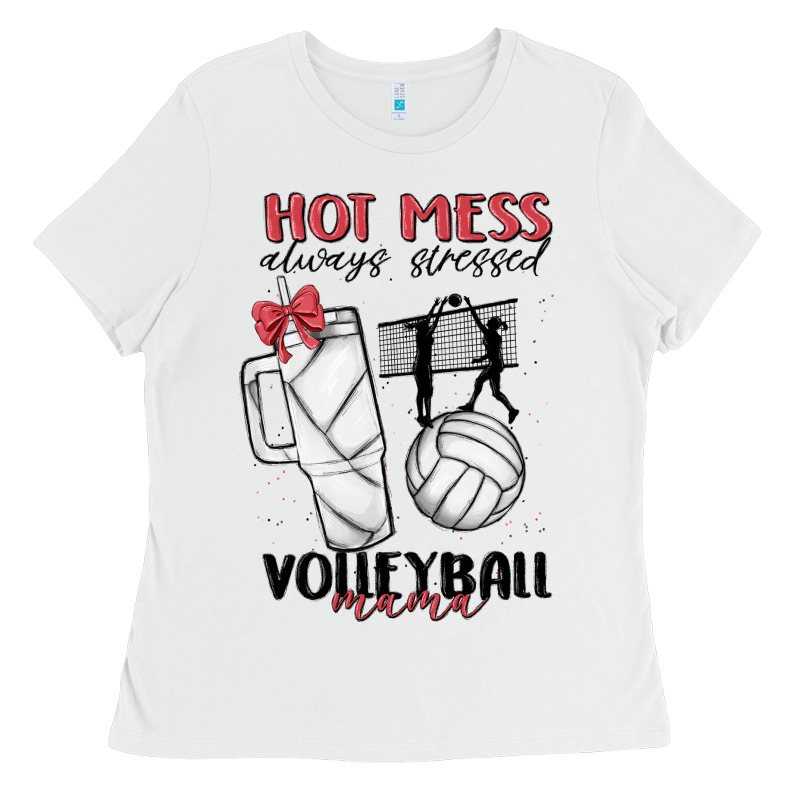 Hot Mess Always Stressed Volleyball Mama Ladies Tee by MaliasSmallBusiness | Teevron