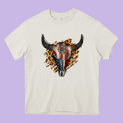 American Bull Skull Heavy Core Tee Designed By Jasminsmagicworld