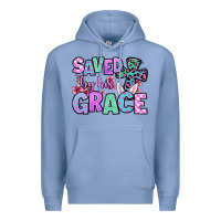 Colony Blue Easter Day Saved by his grace Premium Hoodie - OliviaCreatesArt