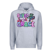 Heather Grey Easter Day Saved by his grace Premium Hoodie - OliviaCreatesArt