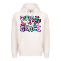 Pale Pink Easter Day Saved by his grace Premium Hoodie - OliviaCreatesArt