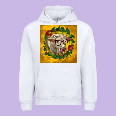 Christmas Charolais Cow Face Urban Hoodie Designed By Lillyallendesigns