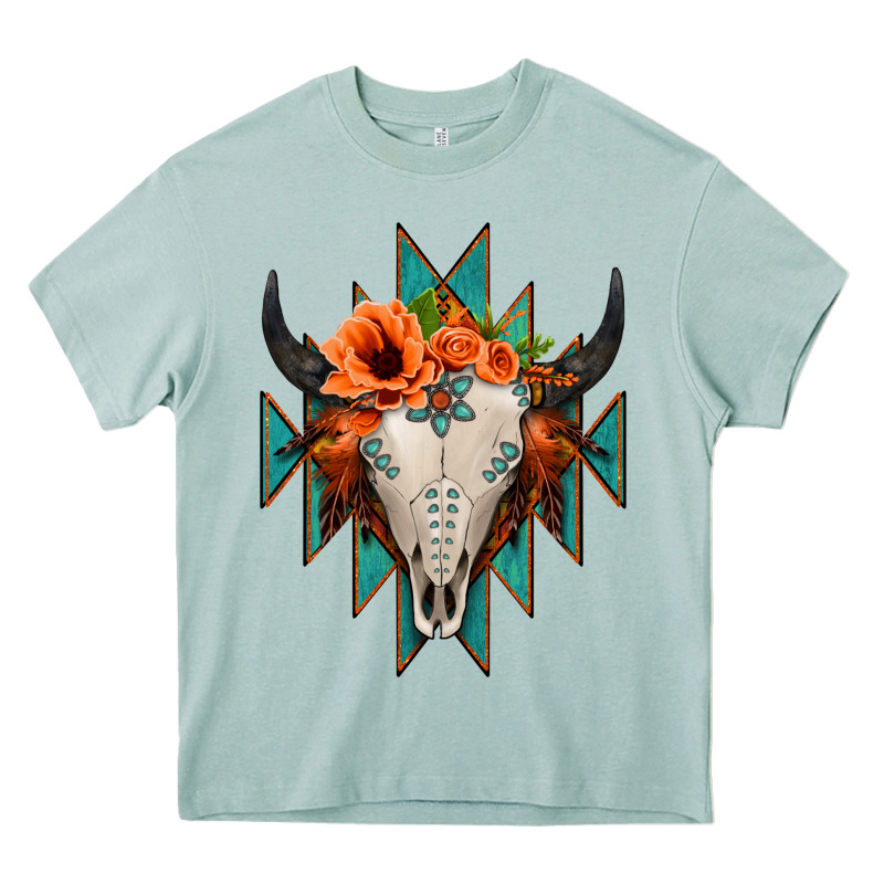 Aztec Turquoise Bull Skull Heavy Core Tee by Jasminsmagicworld | Teevron