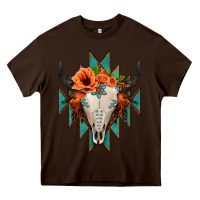 Chocolate Brown Aztec Turquoise Bull Skull Heavy Core Tee - Jasminsmagicworld