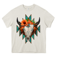 Cream Aztec Turquoise Bull Skull Heavy Core Tee - Jasminsmagicworld