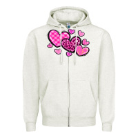 Oatmeal Heather love hearts Zipper Hoodie - OliviaCreatesArt