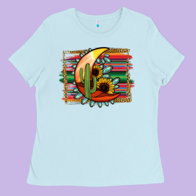Turquoise Desert Moon Serape Background Ladies Tee Designed By Jasminsmagicworld