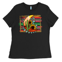 Black turquoise desert moon serape background Ladies Tee - Jasminsmagicworld