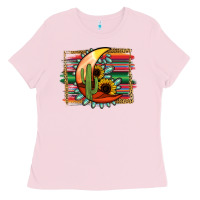 Bubblegum Pink turquoise desert moon serape background Ladies Tee - Jasminsmagicworld