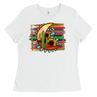 White turquoise desert moon serape background Ladies Tee - Jasminsmagicworld