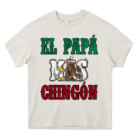 Cream El Papa Mas Chingon Mexican Flag Heavy Core Tee - Jasminsmagicworld