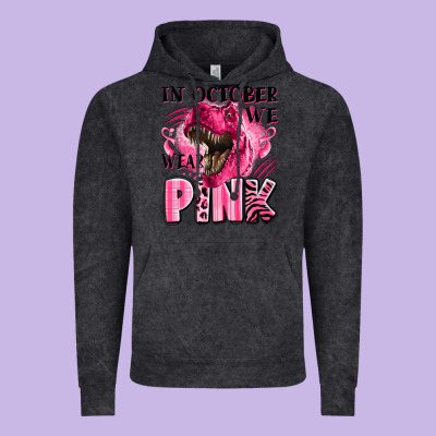 In October We Wear Pink Dinosaur Vintage Hoodie Designed By Lillyallendesigns