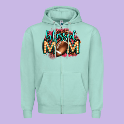 Blessed American Football Mom Lightbulb Letters Zipper Hoodie Designed By Oliviacreatesart