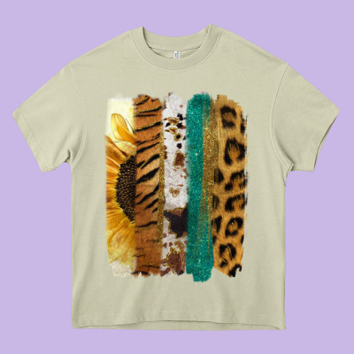 Leopard Sunflower Brush Strokes Heavy Core Tee Designed By Jasminsmagicworld