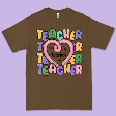Teacher And Pencil Heart Premium Tee Designed By Maliassmallbusiness