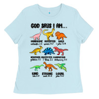 Baby Blue god says i am dinosaurs handsome Ladies Tee - MaliasSmallBusiness