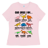 Bubblegum Pink god says i am dinosaurs handsome Ladies Tee - MaliasSmallBusiness