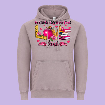In October We Wear Pink Teacher Vintage Hoodie Designed By Lillyallendesigns