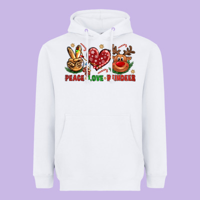 Peace Love Reindeer Christmas Heavyweight Hoodie Designed By Bundleandbundleshop