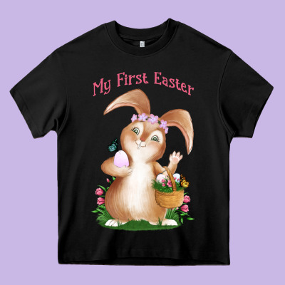 Babies First Easter Girls Heavy Core Tee Designed By Jasminsmagicworld