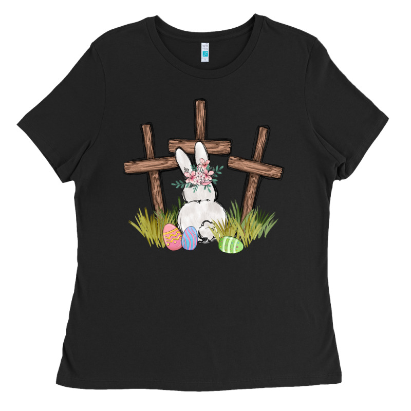 Floral Watercolor Easter Bunny Cross Ladies Tee by MaliasSmallBusiness | Teevron