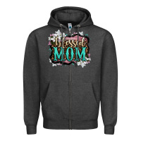 Charcoal Heather blessed mom Zipper Hoodie - OliviaCreatesArt