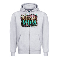 Heather Grey blessed mom Zipper Hoodie - OliviaCreatesArt