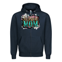 Navy blessed mom Zipper Hoodie - OliviaCreatesArt