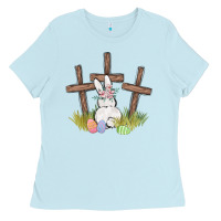 Baby Blue floral watercolor easter bunny cross Ladies Tee - MaliasSmallBusiness