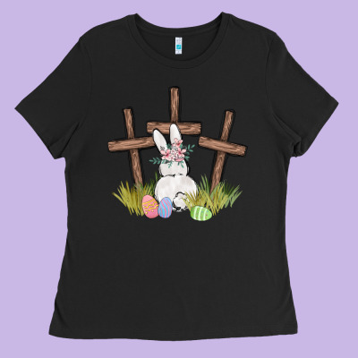 Floral Watercolor Easter Bunny Cross Ladies Tee Designed By Maliassmallbusiness