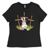 Black floral watercolor easter bunny cross Ladies Tee - MaliasSmallBusiness