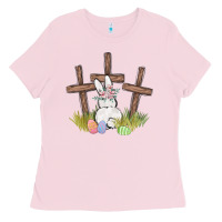 Bubblegum Pink floral watercolor easter bunny cross Ladies Tee - MaliasSmallBusiness