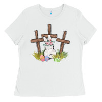 White floral watercolor easter bunny cross Ladies Tee - MaliasSmallBusiness