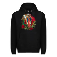 Black Our Lady Of Guadalupe Mexican Flag Cactus Roses Premium Hoodie - FaDigitalArtStudio