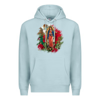 Blue Mist Our Lady Of Guadalupe Mexican Flag Cactus Roses Premium Hoodie - FaDigitalArtStudio