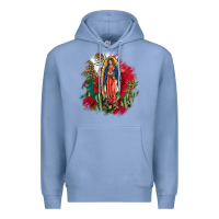 Colony Blue Our Lady Of Guadalupe Mexican Flag Cactus Roses Premium Hoodie - FaDigitalArtStudio