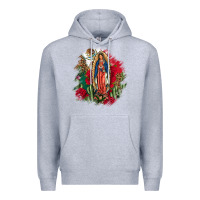 Heather Grey Our Lady Of Guadalupe Mexican Flag Cactus Roses Premium Hoodie - FaDigitalArtStudio