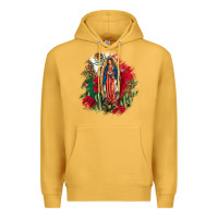 Mustard Our Lady Of Guadalupe Mexican Flag Cactus Roses Premium Hoodie - FaDigitalArtStudio