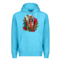 Ocean Blue Our Lady Of Guadalupe Mexican Flag Cactus Roses Premium Hoodie - FaDigitalArtStudio