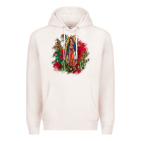 Pale Pink Our Lady Of Guadalupe Mexican Flag Cactus Roses Premium Hoodie - FaDigitalArtStudio