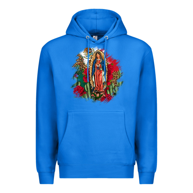 Our Lady Of Guadalupe Mexican Flag Cactus Roses Premium Hoodie by FaDigitalArtStudio | Teevron