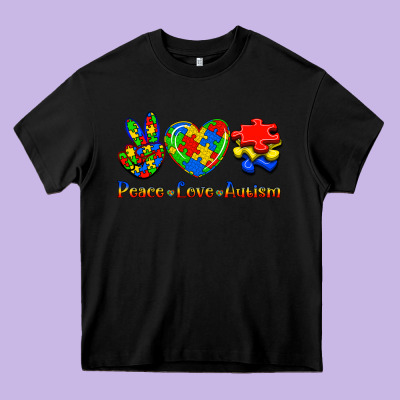 Peace Love Autism Heavy Core Tee Designed By Jasminsmagicworld