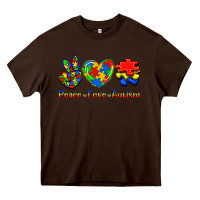 Chocolate Brown Peace Love Autism Heavy Core Tee - Jasminsmagicworld