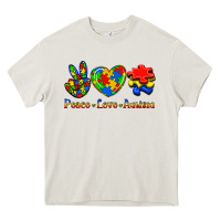 Cream Peace Love Autism Heavy Core Tee - Jasminsmagicworld