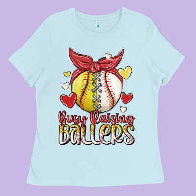 Busy Raising Ballers Ladies Tee Designed By Maliassmallbusiness