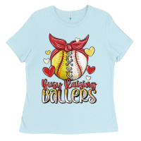 Baby Blue busy raising ballers Ladies Tee - MaliasSmallBusiness