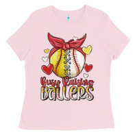 Bubblegum Pink busy raising ballers Ladies Tee - MaliasSmallBusiness