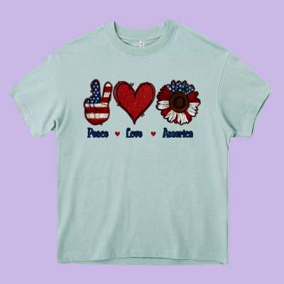 Peace Love America Heavy Core Tee Designed By Jasminsmagicworld